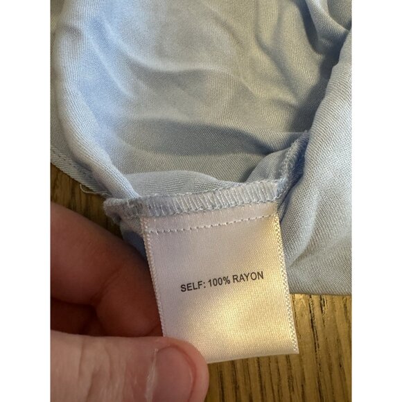 Rose + Olive Blouse Shirt Size Large Blue Button Down Lightweight Rayon Casual - Picture 6 of 10